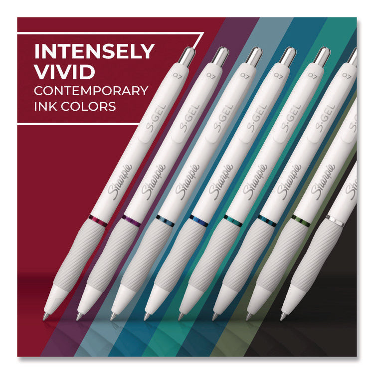 S-Gel Fashion Barrel Gel Pen, Retractable, Medium 0.7 mm, Assorted Ink, White Barrel, 8/Pack