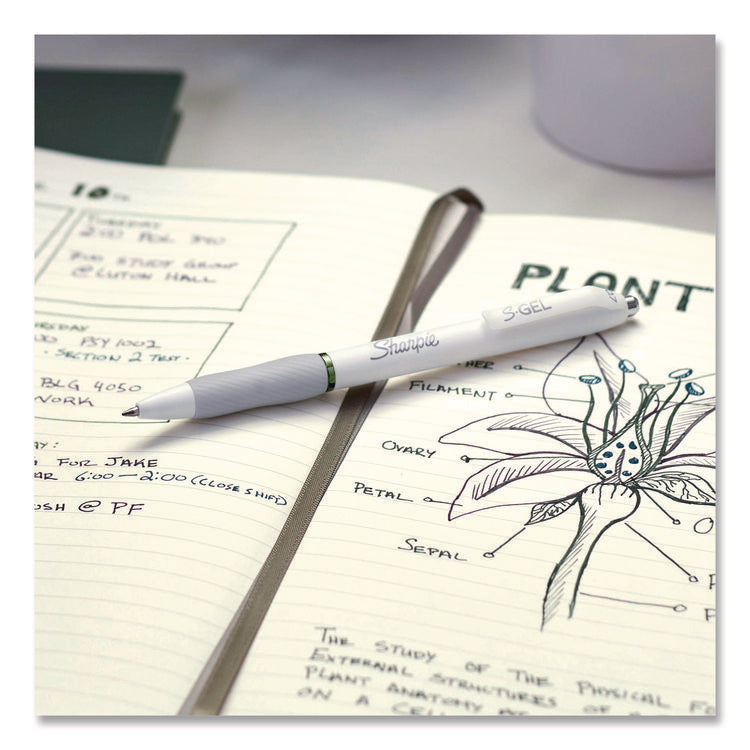 S-Gel Fashion Barrel Gel Pen, Retractable, Medium 0.7 mm, Assorted Ink, White Barrel, 8/Pack