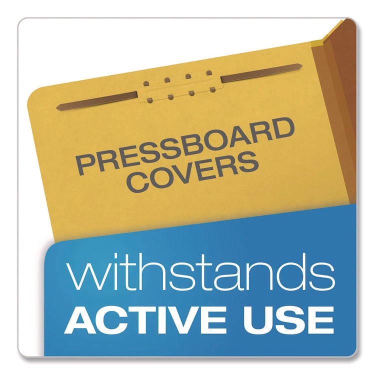 Reinforced Pressboard Classification Folders, 1.75" Expansion, 1 Divider, 4 Fasteners, Letter Size, Yellow Exterior, 10/Box