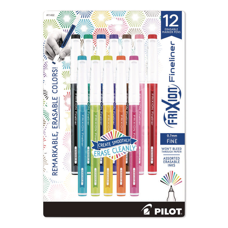 FriXion Fineliner Erasable Porous Point Pen, Stick, Fine 0.7 mm, Assorted Ink, Assorted Barrel, 12/Pack