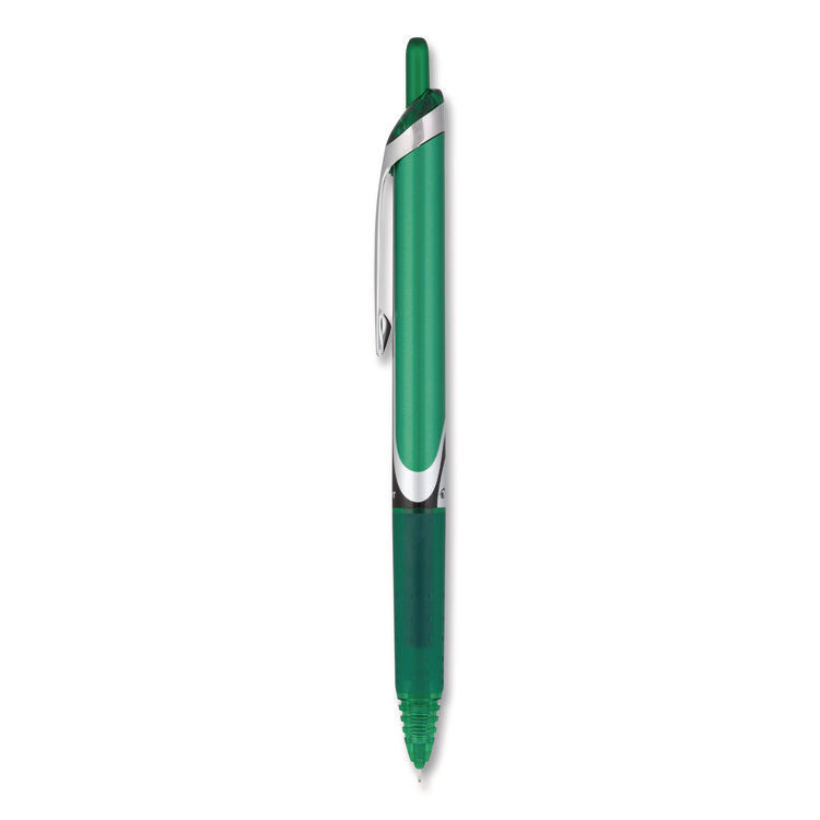 Precise V5RT Rollerball Pen, Retractable, Extra-Fine 0.5 mm, Green Ink, Green/Silver Barrel