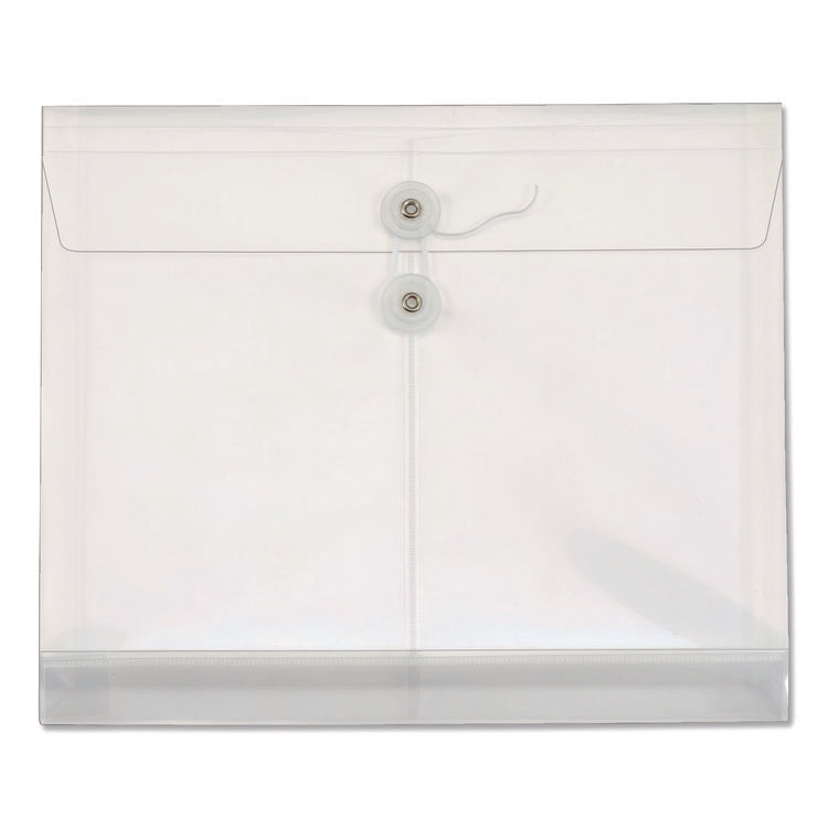 Poly String and Button Envelope, 1.25" Expansion, String/Button Closure, 13" x 10", Clear, 5/Pack