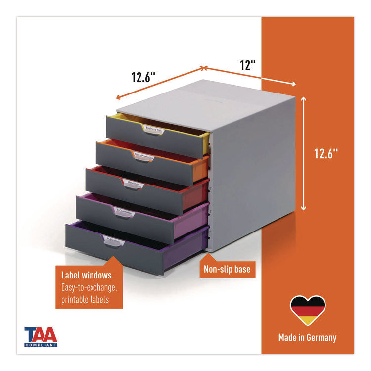 VARICOLOR Stackable Plastic Drawer Box, 5 Drawers, Letter to Folio Size Files, 11.5" x 14" x 11", Gray