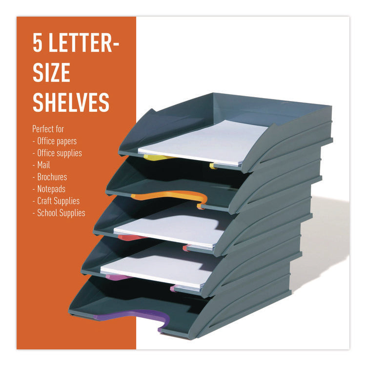 VARICOLOR 5-Compartment Stackable Plastic Letter Tray Set, Letter to Folio Size Files, 10.39 x 13.23 x 2.91, Anthracite Gray