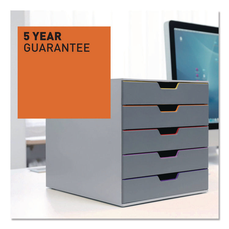 VARICOLOR Stackable Plastic Drawer Box, 5 Drawers, Letter to Folio Size Files, 11.5" x 14" x 11", Gray