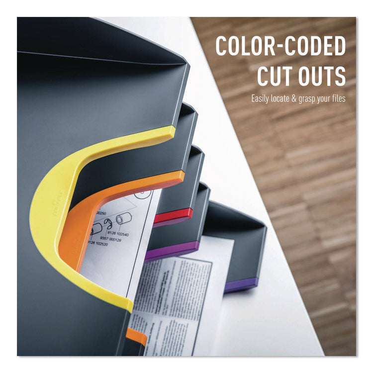 VARICOLOR 5-Compartment Stackable Plastic Letter Tray Set, Letter to Folio Size Files, 10.39 x 13.23 x 2.91, Anthracite Gray