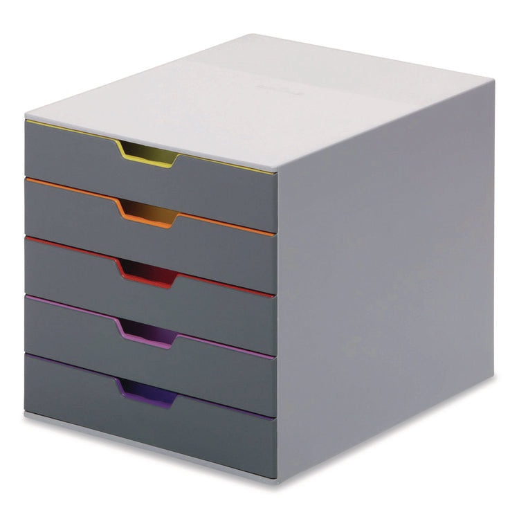 VARICOLOR Stackable Plastic Drawer Box, 5 Drawers, Letter to Folio Size Files, 11.5" x 14" x 11", Gray