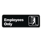 Employees Only Indoor/Outdoor Wall Sign, 9" x 3", Black Face, White Graphics, 3/Pack