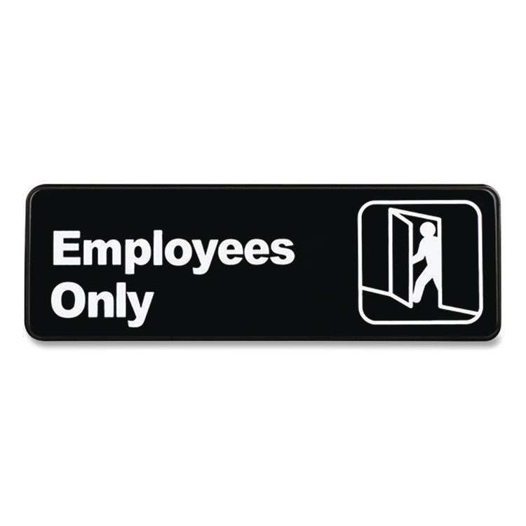 Employees Only Indoor/Outdoor Wall Sign, 9" x 3", Black Face, White Graphics, 3/Pack