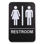 Indoor/Outdoor Restroom with Braille Text, 6" x 9", Black Face, White Graphics, 3/Pack