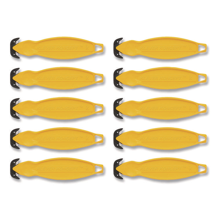 Safety Cutter, 5.75" Plastic Handle, Yellow, 10/Pack