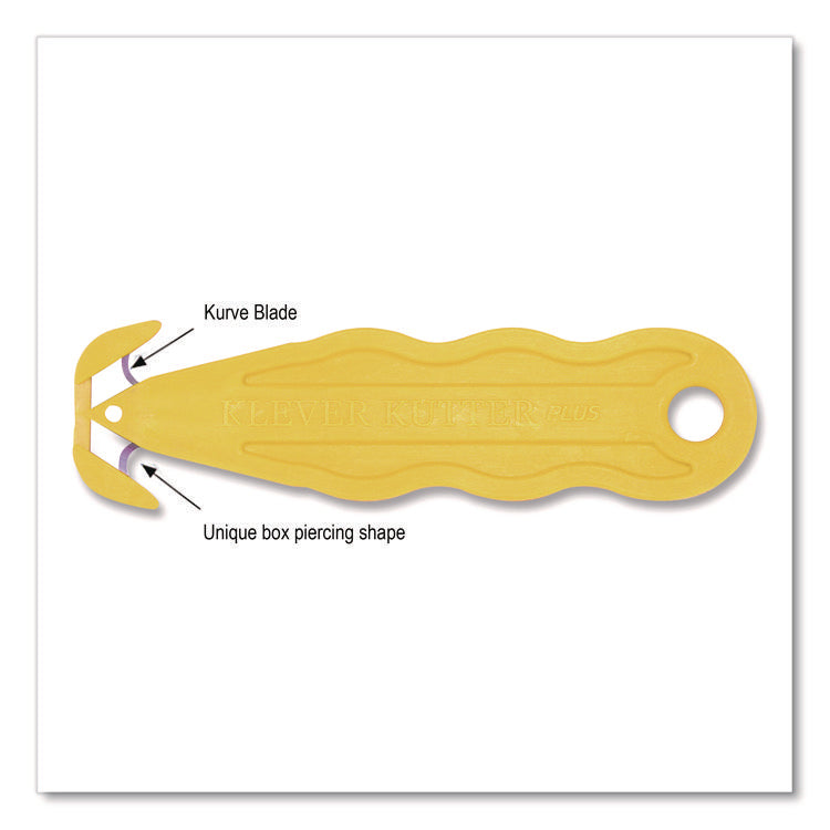 Kurve Blade Plus Safety Cutter, 5.75" Plastic Handle, Yellow, 10/Box