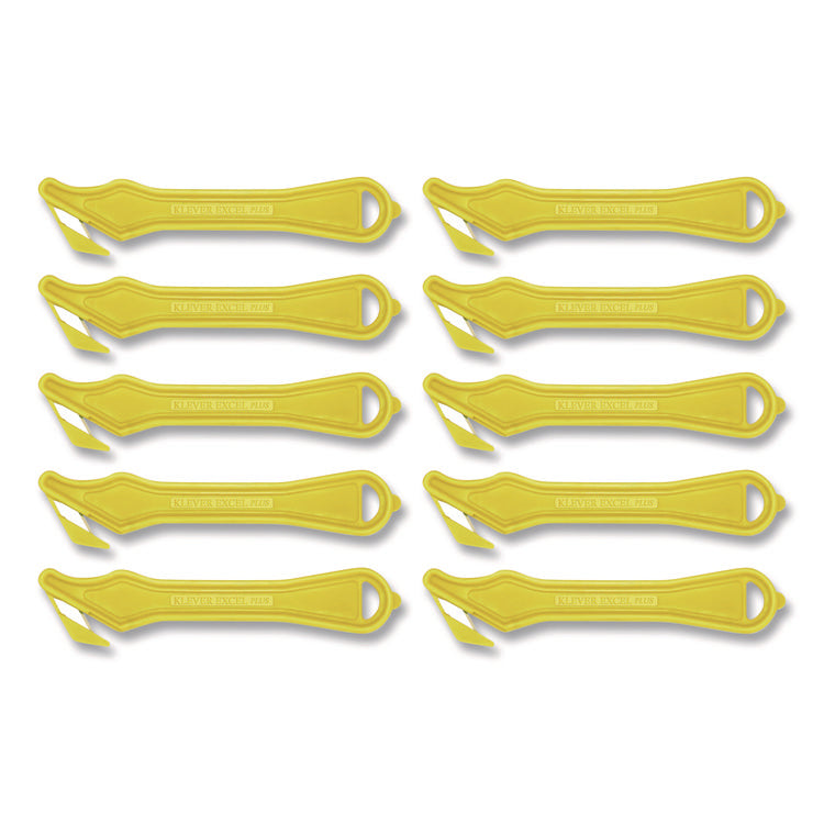 Excel Plus Safety Cutter, 7" Plastic Handle, Yellow, 10/Pack