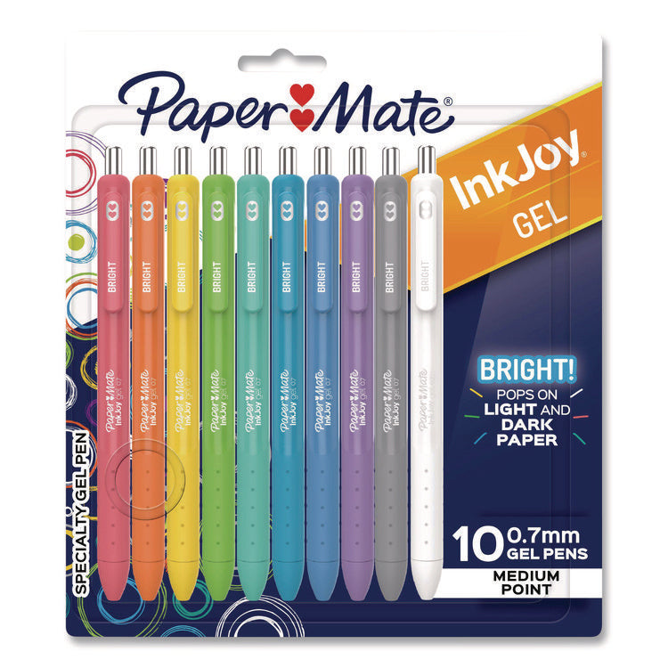 InkJoy Gel Bright Gel Pen, Retractable, Medium 0.7 mm, Assorted Ink, Assorted Barrel, 10/Pack