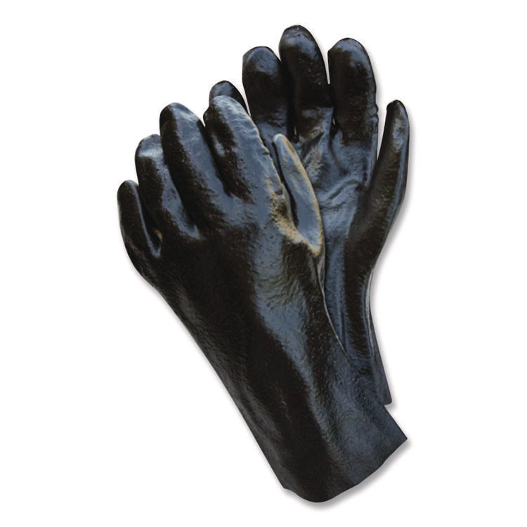 Rough Finish Single Dipped PVC Gloves, 12" Long, Large, Black, 12 Pairs