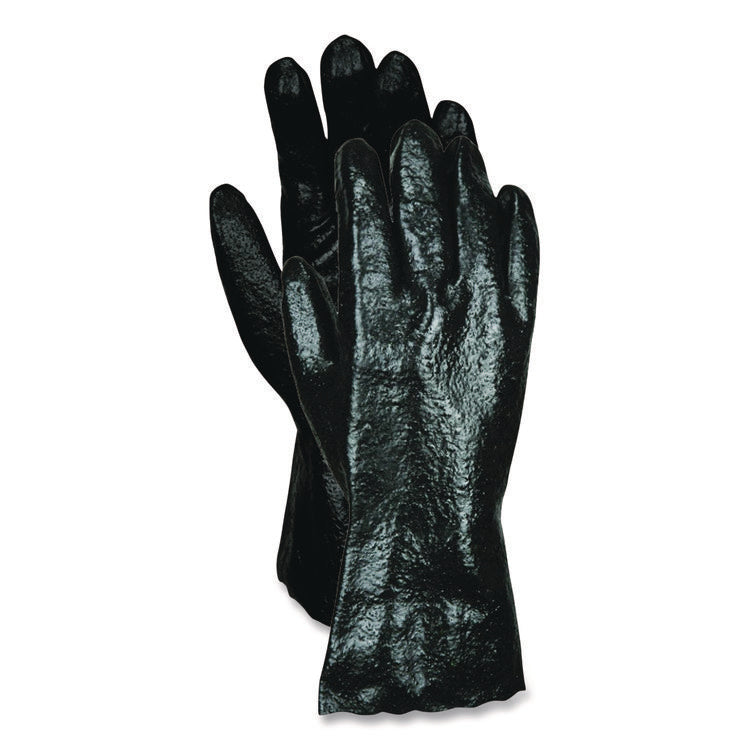 Smooth Finish Single Dipped PVC Gloves, 18" Long, Large, Black, 12 Pairs