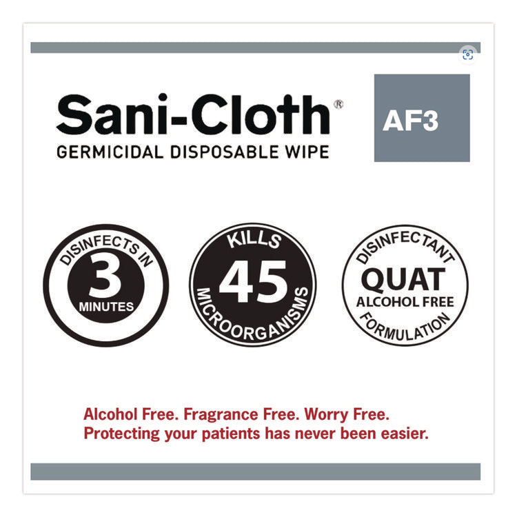Sani-Cloth AF3 Germicidal Disposable Wipes, 6 x 6.75, White, 160 Wipes/Canister, 12 Canisters/Carton