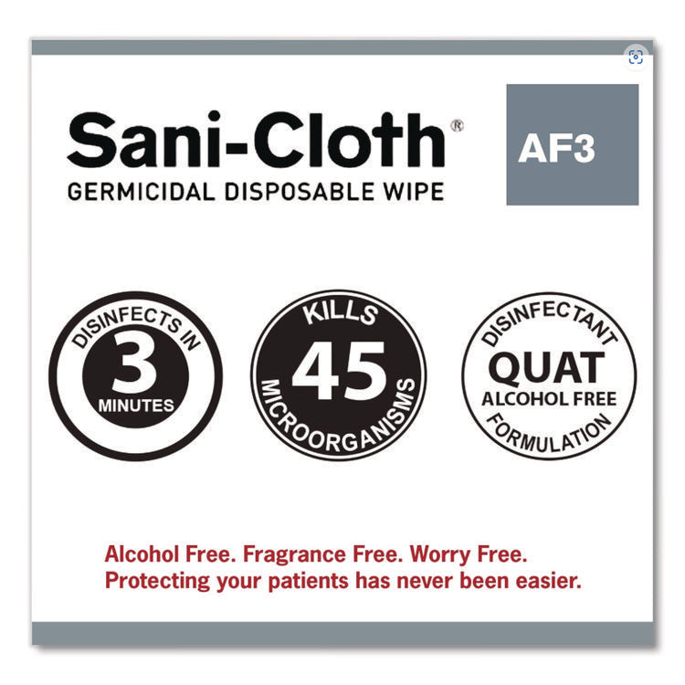 Sani-Cloth AF3 Germicidal Disposable Wipes, Extra-Large, 1-Ply, 7.5" x 15", Unscented, White, 75/Pack