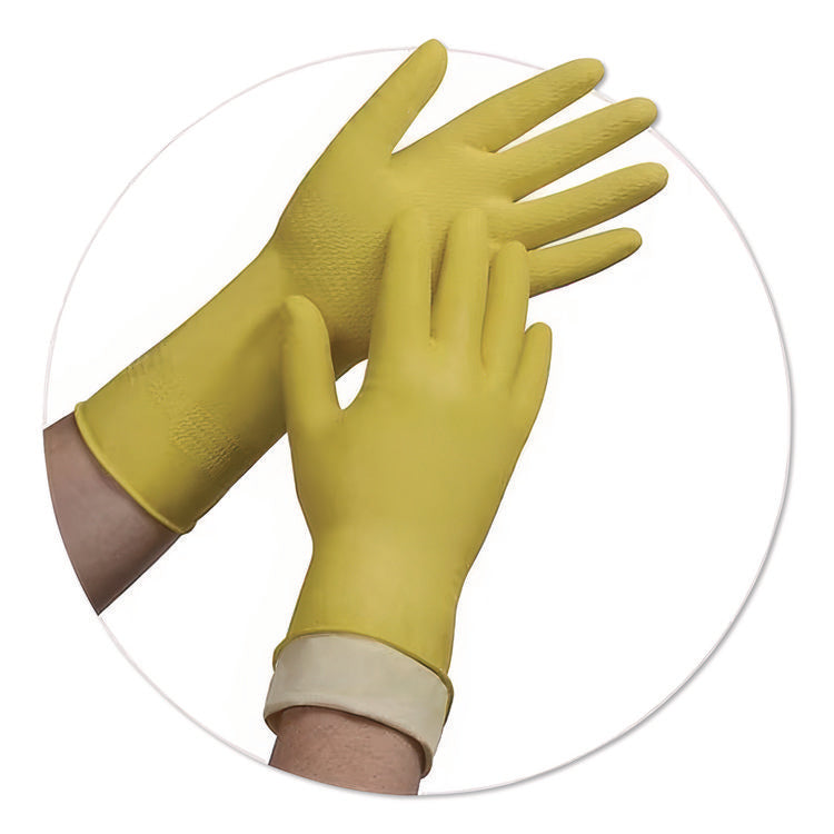 Pro L6500 Series Flock-Lined Latex Gloves, 12" Long, Large, Yellow, 12 Pairs