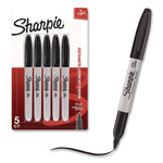 Fine Tip Permanent Marker, Fine Bullet Tip, Black, 5/pack