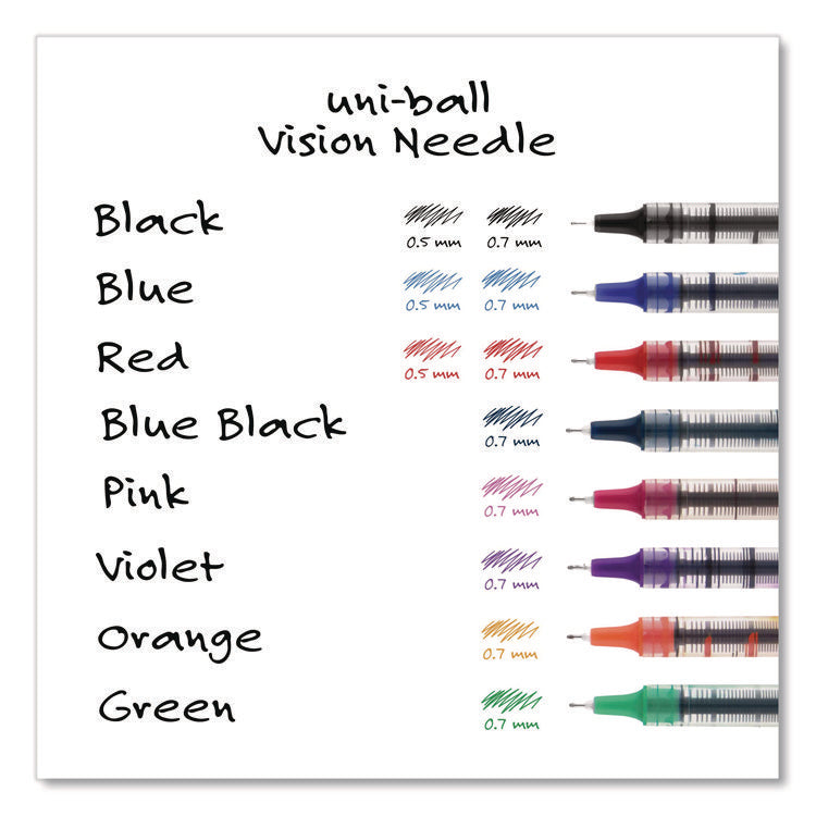 VISION Needle Rollerball Pen, Stick, Fine 0.7 mm, Assorted Ink and Barrel Colors, 8/Pack