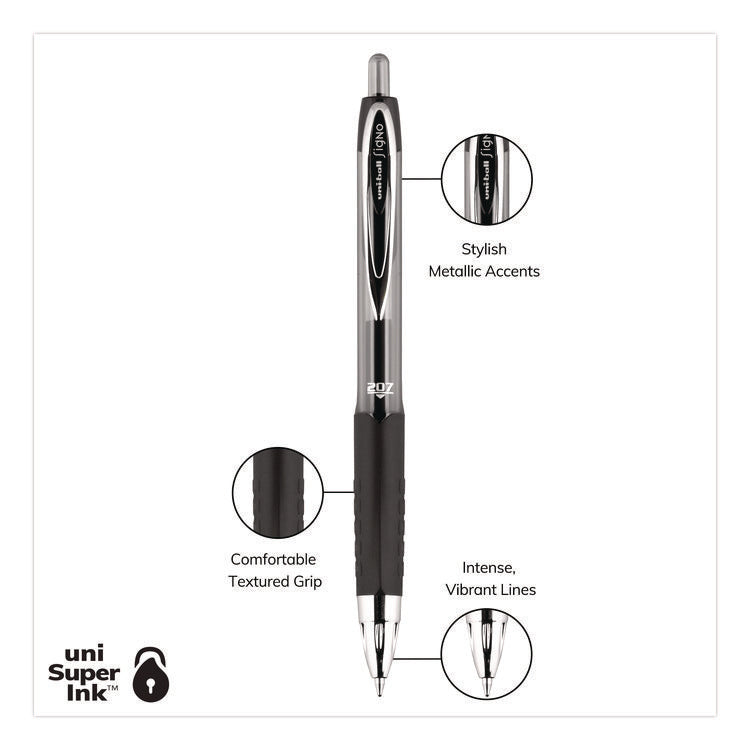 Signo 207 Gel Pen, Retractable, Medium 0.7 mm, Black Ink, Clear/Black Barrel, 8/Pack