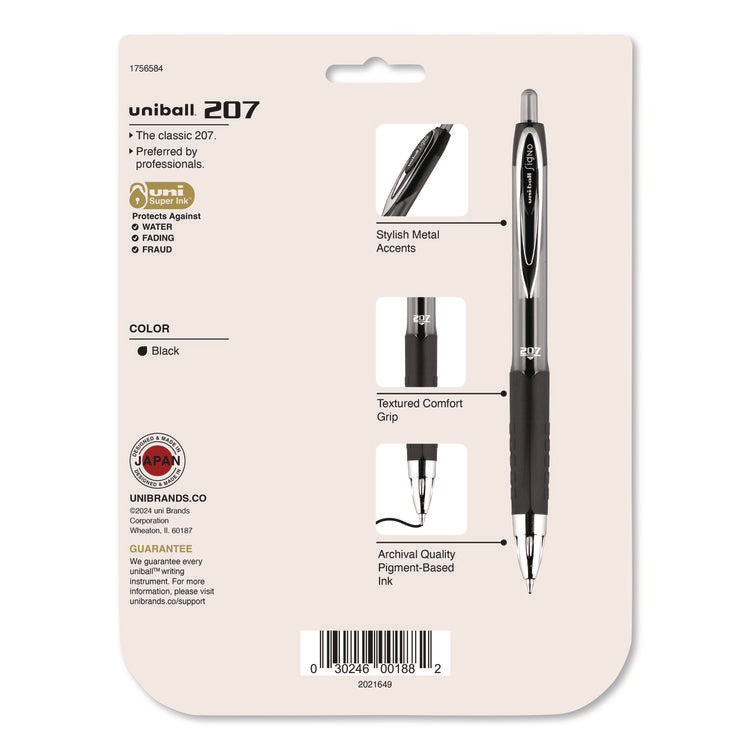Signo 207 Gel Pen, Retractable, Medium 0.7 mm, Black Ink, Clear/Black Barrel, 8/Pack