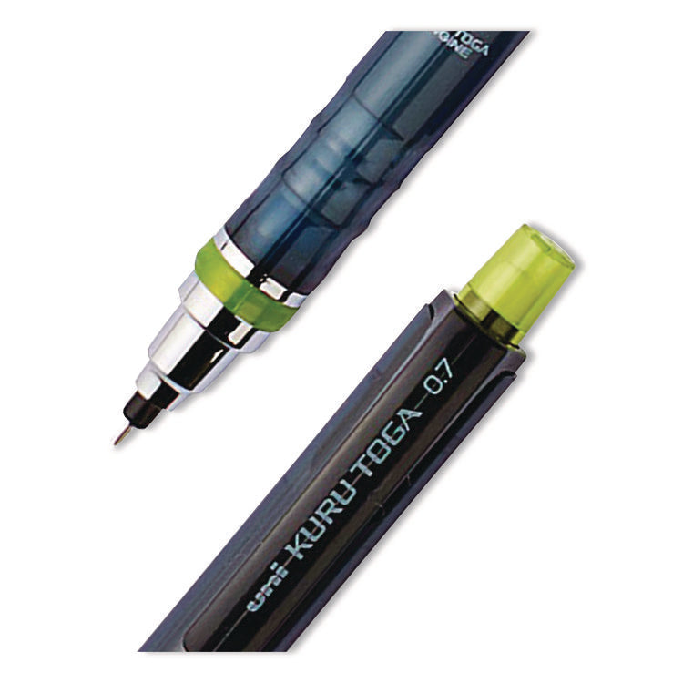 KuruToga Mechanical Pencil with Tube of Diamond Lead, 0.7 mm, HB (#2), Black Lead, Black/Green Barrel