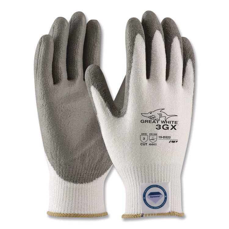 Great White 3GX Seamless Knit Dyneema Diamond Blended Gloves, EN388: 4542, Large, White/Gray, Pair