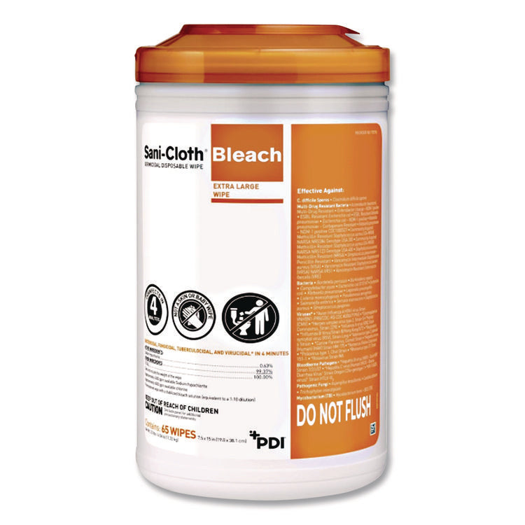 Sani-Cloth Bleach Germicidal Disposable Wipes, 1-Ply, 7.5 X 15, Unscented, White, 65/pack