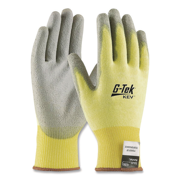 G-Tek KEV Cut-Resistant Seamless-Knit Gloves, EN388: 4231, Large (Size 9), Yellow/Gray, 12 Pairs