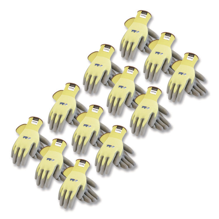 G-Tek KEV Cut-Resistant Seamless-Knit Gloves, EN388: 4231, Large (Size 9), Yellow/Gray, 12 Pairs