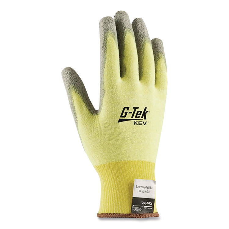 G-Tek KEV Cut-Resistant Seamless-Knit Gloves, EN388: 4231, Medium (Size 8), Yellow/Gray, 12 Pairs