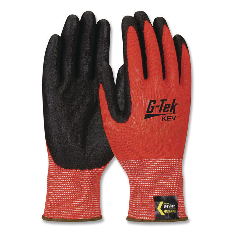 KEV Hi-Vis Seamless Knit Kevlar Gloves, EN388: 4X31, Medium, Red/Black, Pair