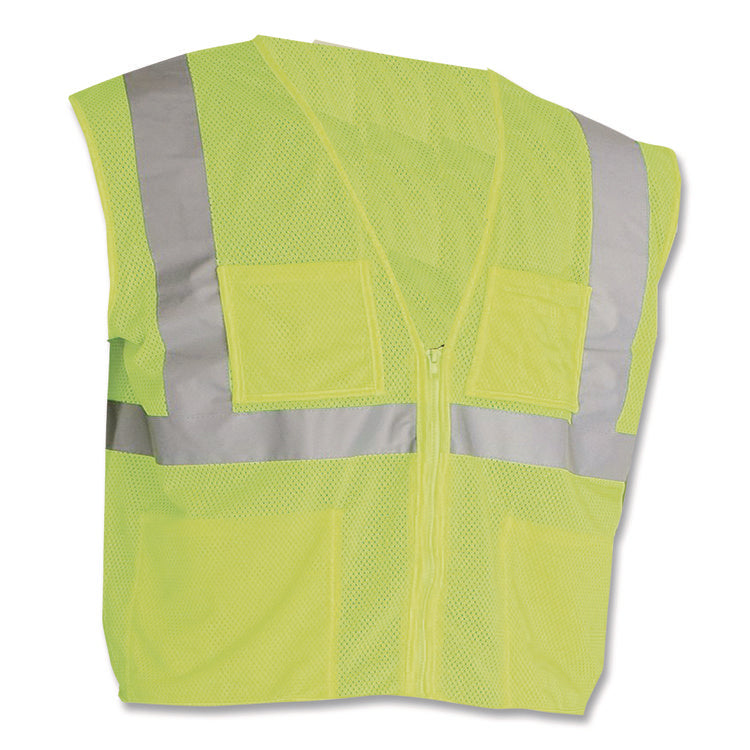 ANSI Class 2 Four Pocket Zipper Safety Vest, Polyester Mesh, 2X-Large, Hi-Viz Lime Yellow