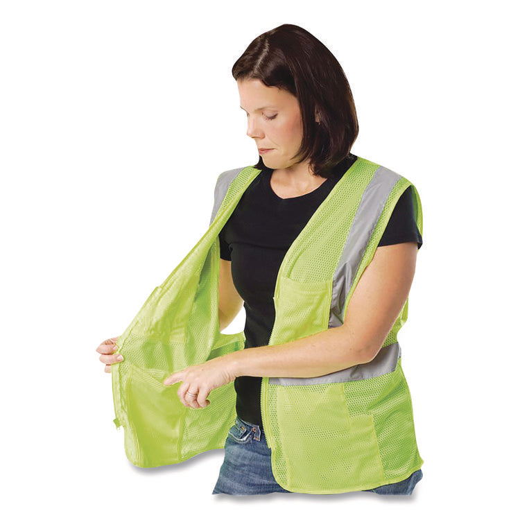 ANSI Class 2 Four Pocket Zipper Safety Vest, Polyester Mesh, Large, Hi-Viz Lime Yellow