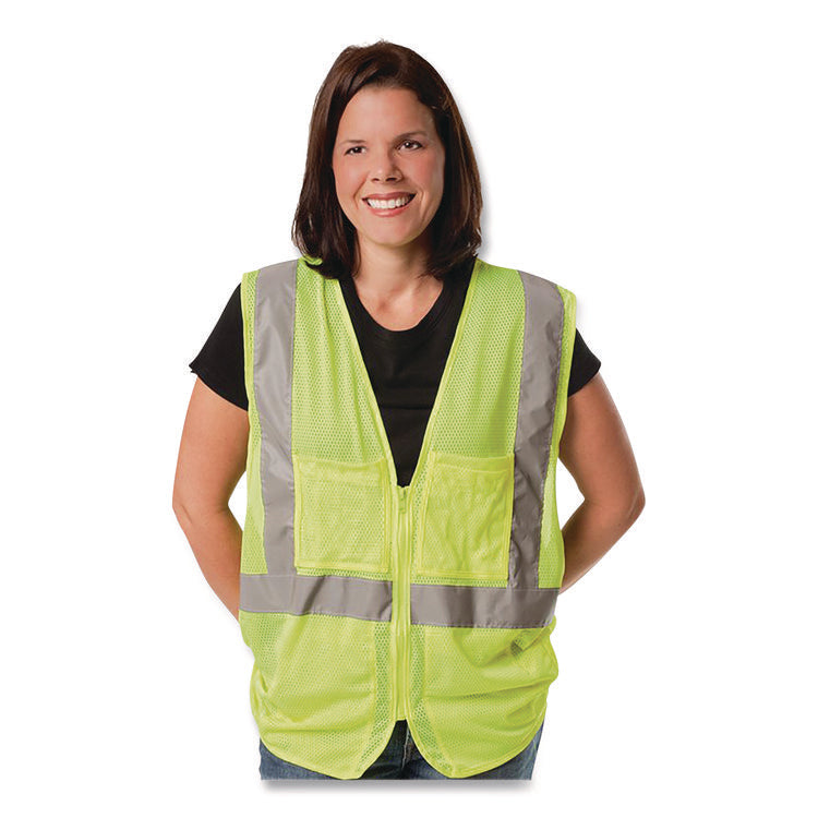 ANSI Class 2 Two-Pocket Zipper Mesh Safety Vest, 2X-Large, Hi-Viz Lime Yellow