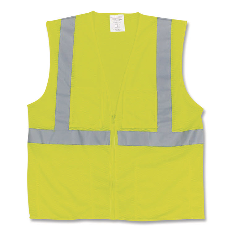 ANSI Class 2 Two-Pocket Zipper Mesh Safety Vest, 2X-Large, Hi-Viz Lime Yellow