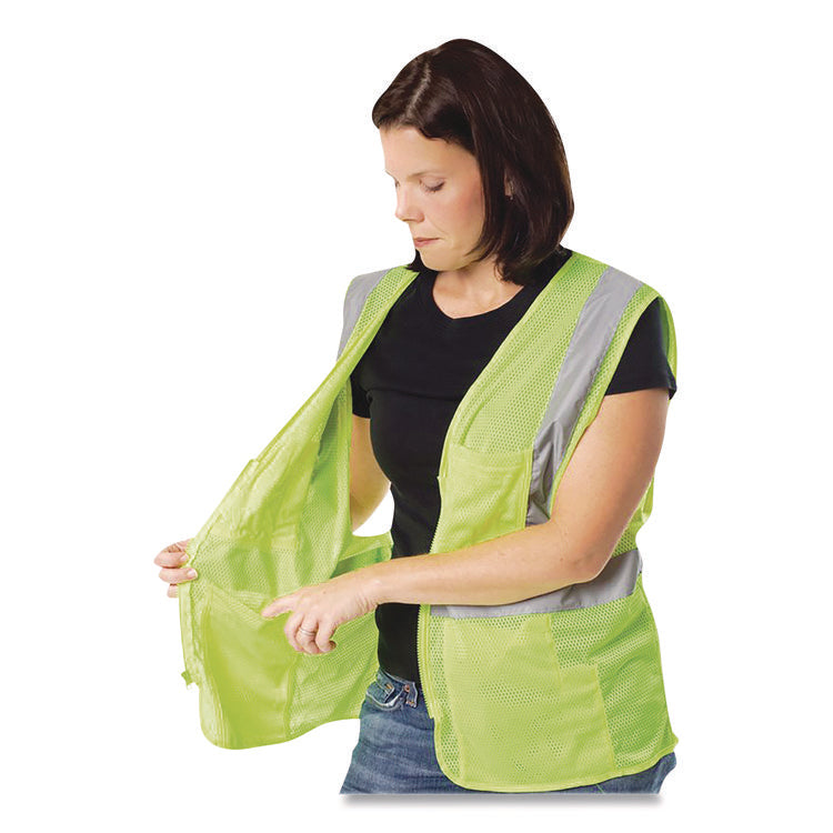 ANSI Class 2 Two-Pocket Zipper Mesh Safety Vest, X-Large, Hi-Viz Lime Yellow