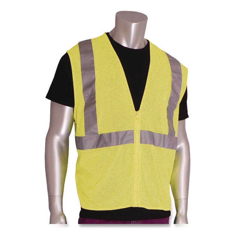 ANSI Class 2 Two-Pocket Zipper Mesh Safety Vest, X-Large, Hi-Viz Lime Yellow