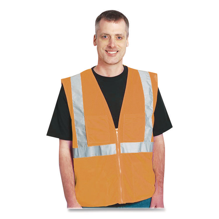 ANSI Class 2 Two-Pocket Zipper Mesh Safety Vest, Polyester Mesh, X-Large, Orange