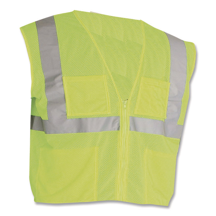 ANSI Class 2 Four Pocket Zipper Safety Vest, Polyester Mesh, 5X-Large, Hi-Viz Lime Yellow