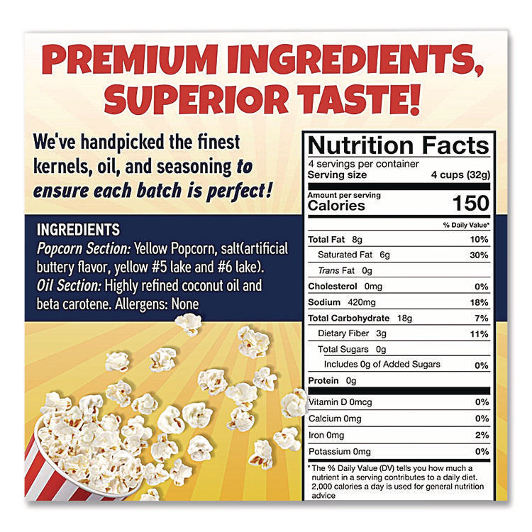 Premium America Popcorn, Butter, 8 oz Pack, 36/Carton