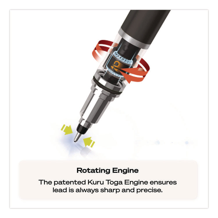 KuruToga Mechanical Pencil with Tube of Diamond Lead, 0.7 mm, HB (#2), Black Lead, Black/Green Barrel