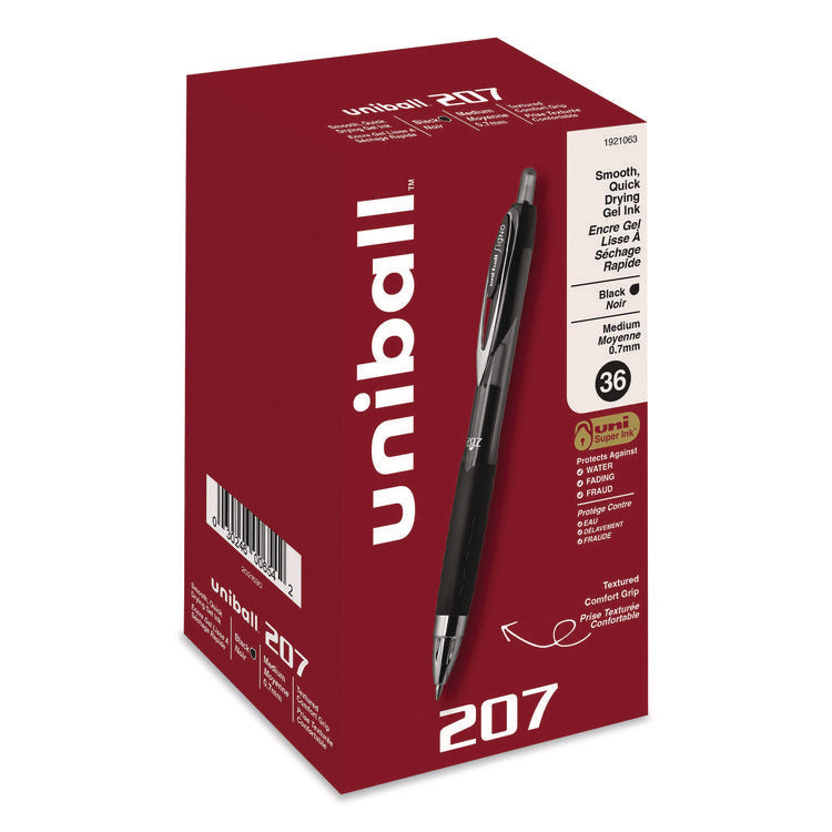 Signo 207 Gel Pen Value Pack, Retractable, Medium 0.7 mm, Black Ink, Smoke/Black Barrel, 36/Box