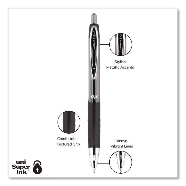 Signo 207 Gel Pen, Retractable, Medium 0.7 mm, Black Ink, Smoke/Black Barrel, 4/Pack