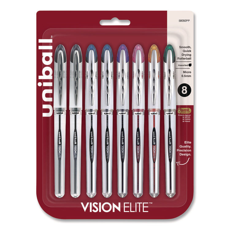 VISION ELITE Hybrid Gel Pen, Stick, Fine 0.5 mm, Assorted Ink and Barrel Colors, 8/Pack