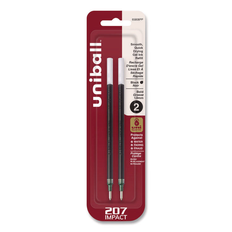 207 Impact Gel Stick Pen Refills, Bold 1 mm Conical Tip, Black Ink, 2/Pack