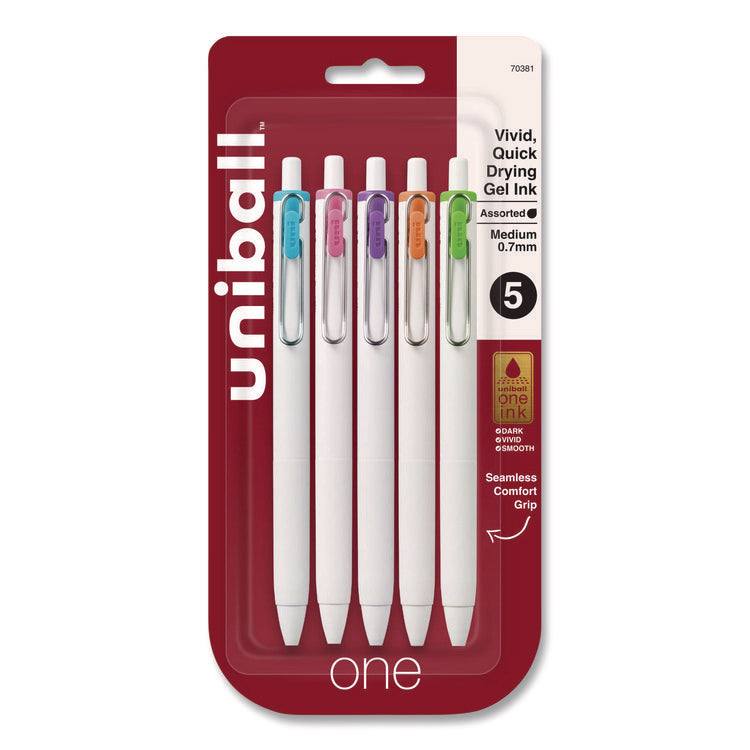 uniONE Gel Pen, Retractable, Medium 0.7 mm, Assorted Fashion Ink and Barrel Colors, 5/Pack