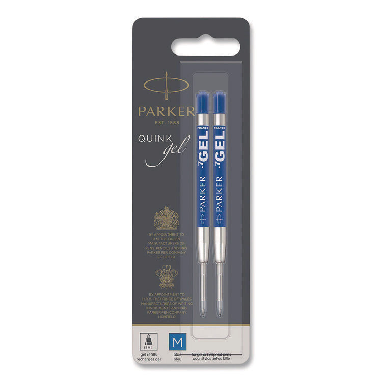 Refill For Parker Retractable Gel Ink Roller Ball Pens, Medium Conical Tip, Blue Ink, 2/pack